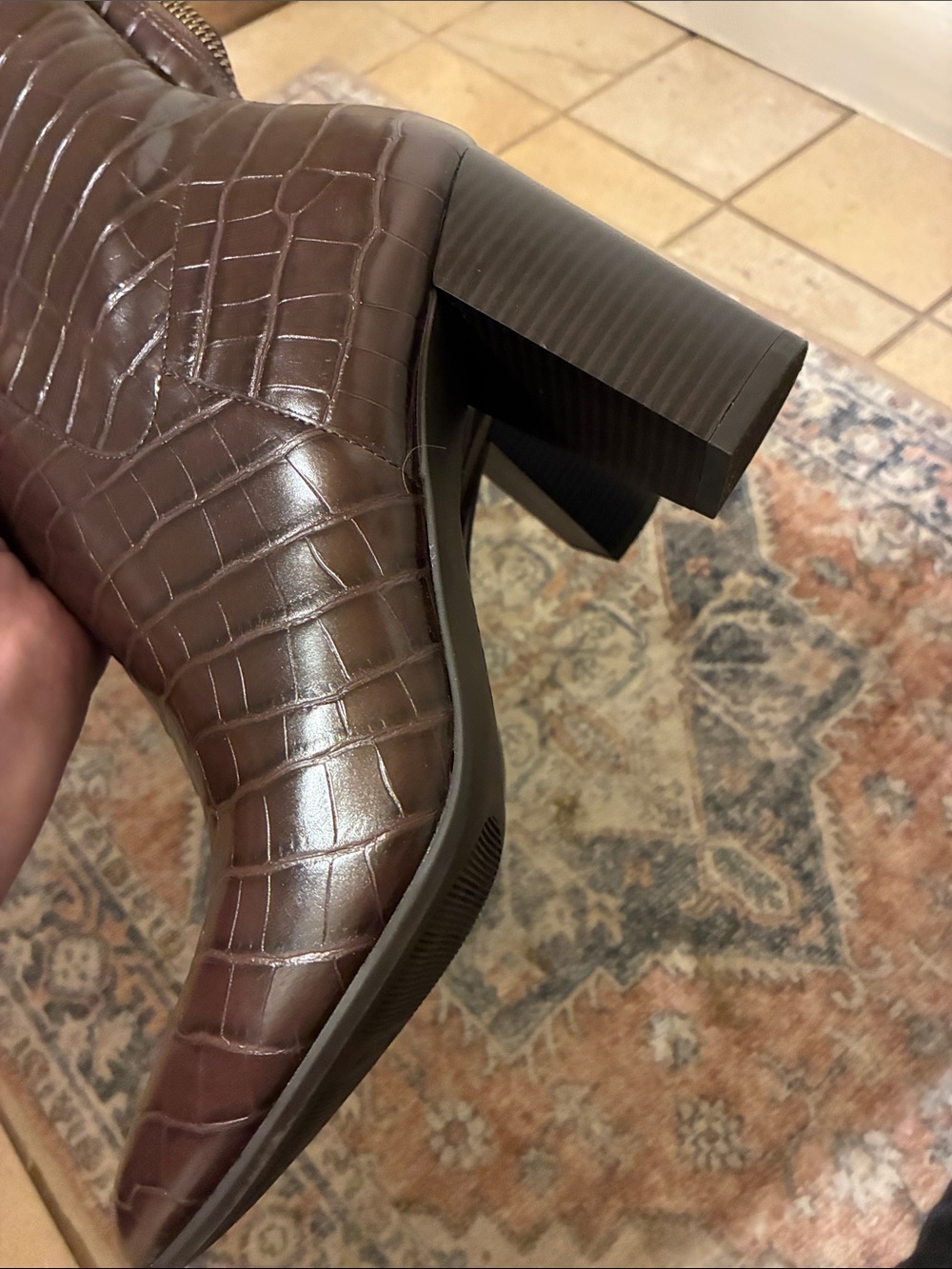 Anne Klein Dark Brown Croc-Embossed Over-the-Knee Boots - Picture 5 of 7